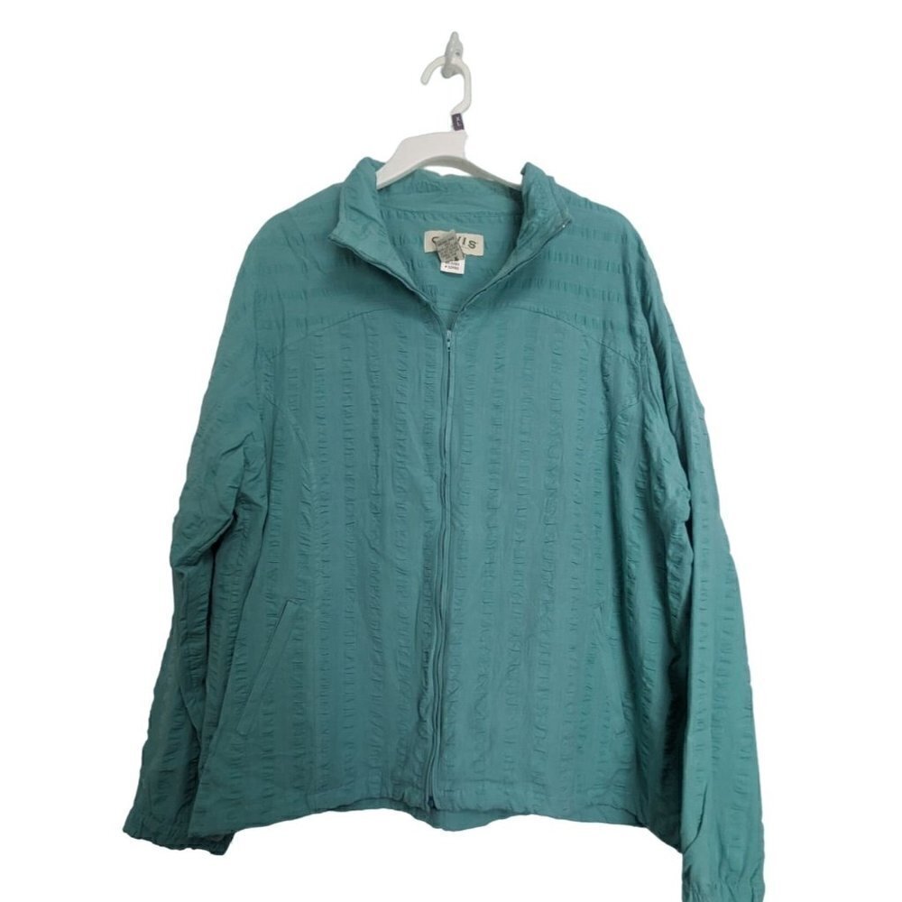 Orvis Seersucker 2 Pc Tracksuit Jacket & Pant Set Women's Size XL Cruise Leisure